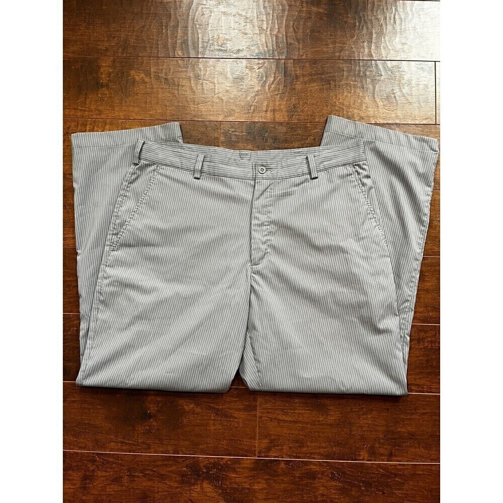 Nike Golf Dri Fit Mens Gray White Striped Flat Front Chino Pants 35x30